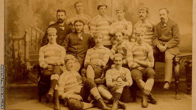 The image from 1882 is the Scotland team that defeated England 5-1 at first Hampden Park. This was the first time that the players received caps as a presentation gift and they can be seen wearing them.