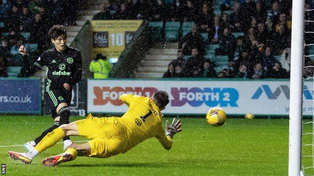 Kyogo was on the scoresheet when Celtic won 3-1 away to Hibs on Premiership duty in October