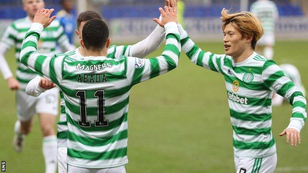 Two-goal Liel Abada had Celtic in command by half-time although Celtic lost Kyogo (right) to injury