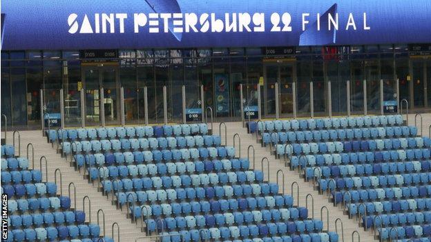 Saint Petersburg 2022 final banner in the Krestovsky Stadium