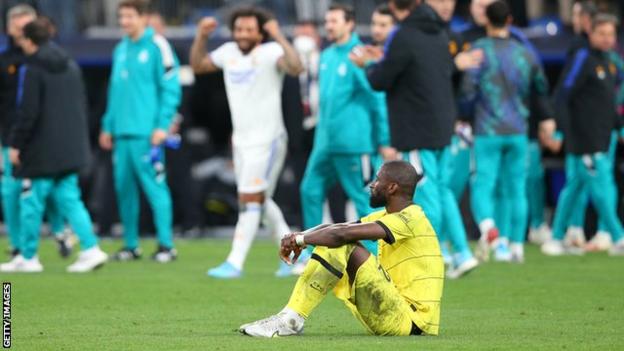 Chelsea defender Antonio Rudiger reacts after Chelsea are knocked out of the Champions League
