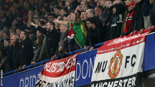 Manchester United fans at Stamford Bridge
