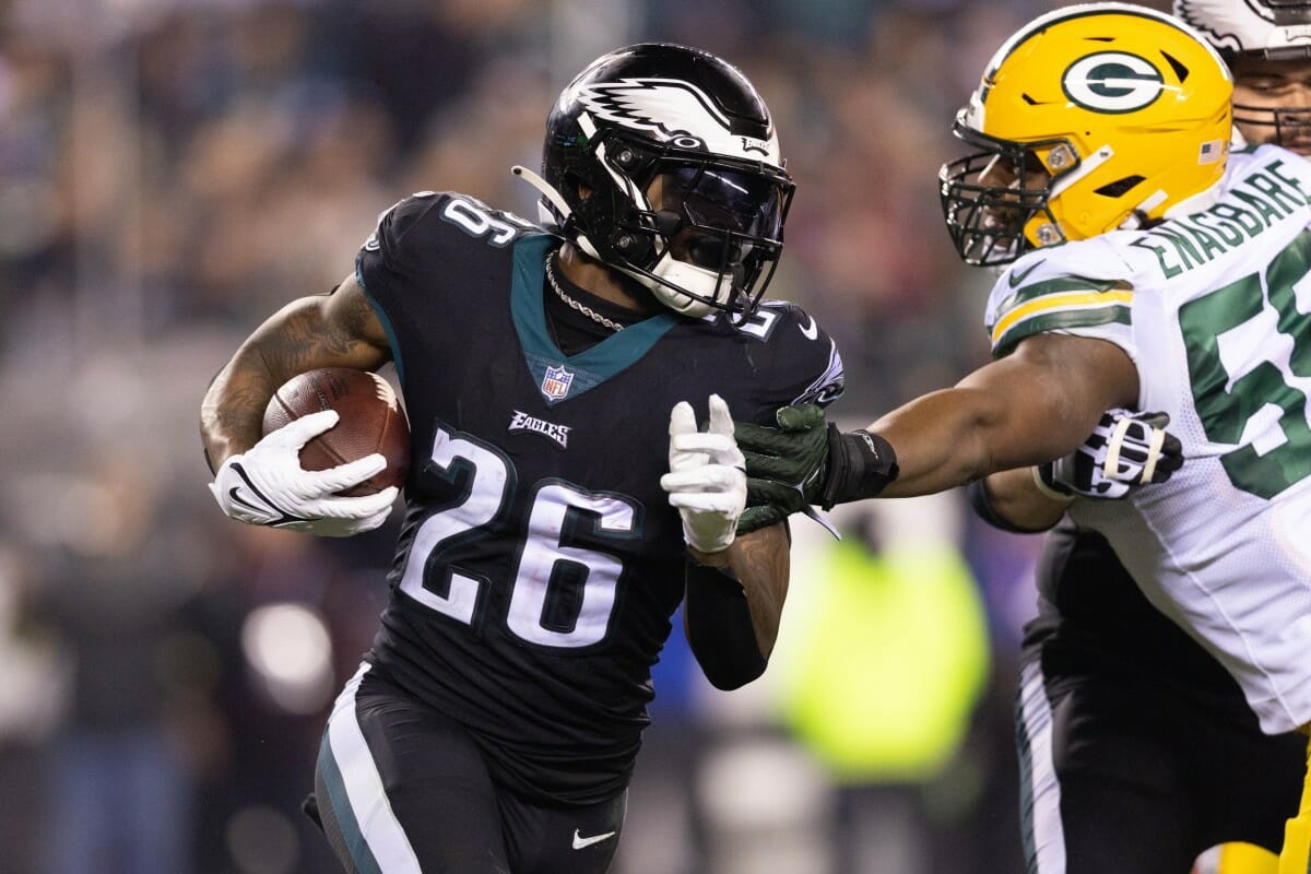 Eagles running back Miles Sanders rushed for 143 yards and two touchdowns against the Packers in Week 12.